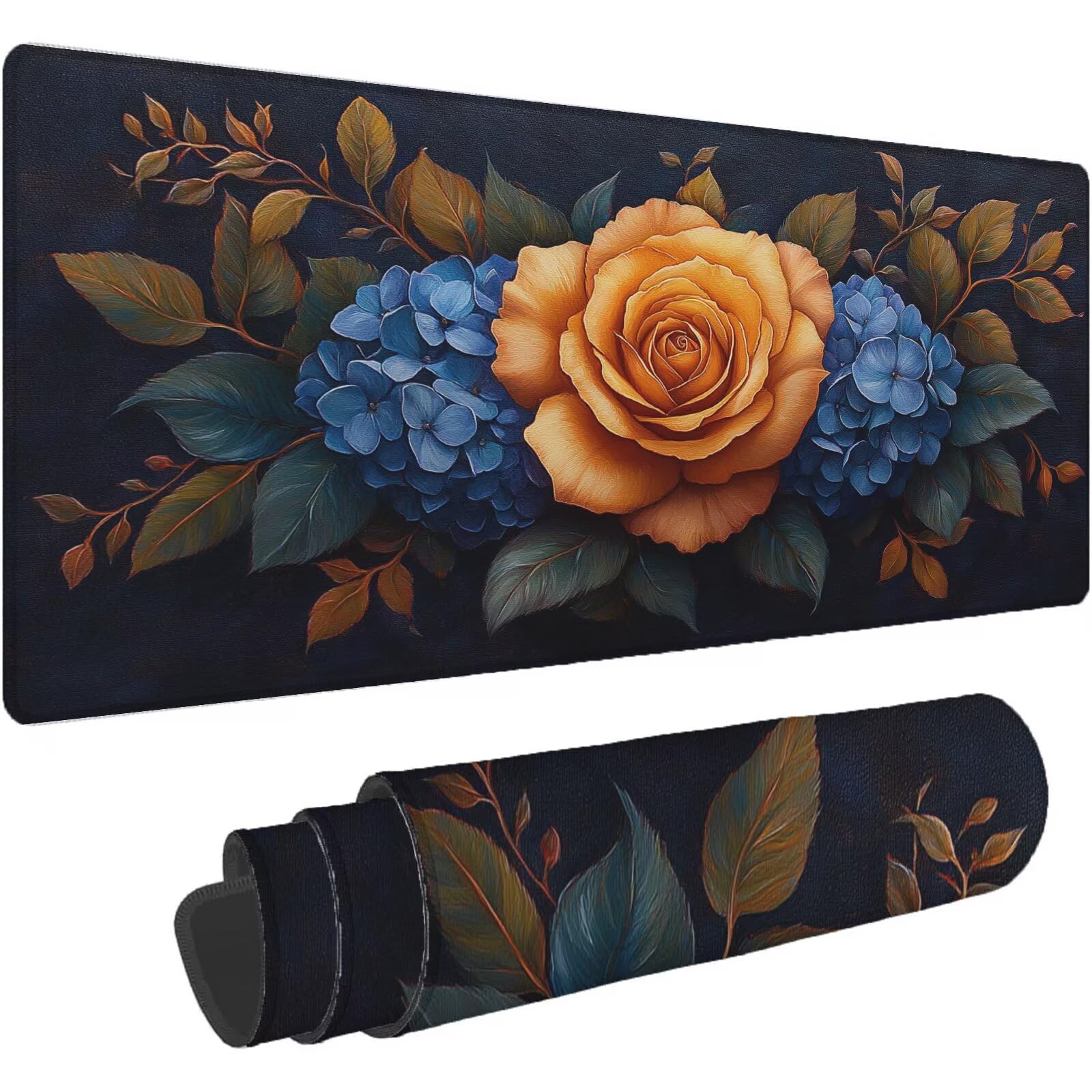 Podkładka pod mysz XXL 1600 x 800 mm żółta podkładka pod mysz kwiaty mata podkładka pod mysz do gier antypoślizgowa gumowa podstawa zszyte krawędzie akcesoria biurowe do gier do biura i komputera