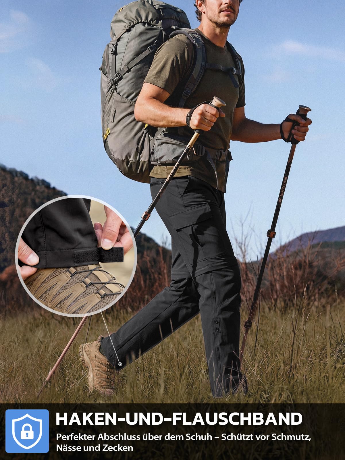 Hiauspor Męskie spodnie outdoorowe z zamkiem błyskawicznym, na lato, lekkie spodnie trekkingowe, oddychające, szybkoschnące, funkcyjne, softshell z 5 głębokimi kieszeniami