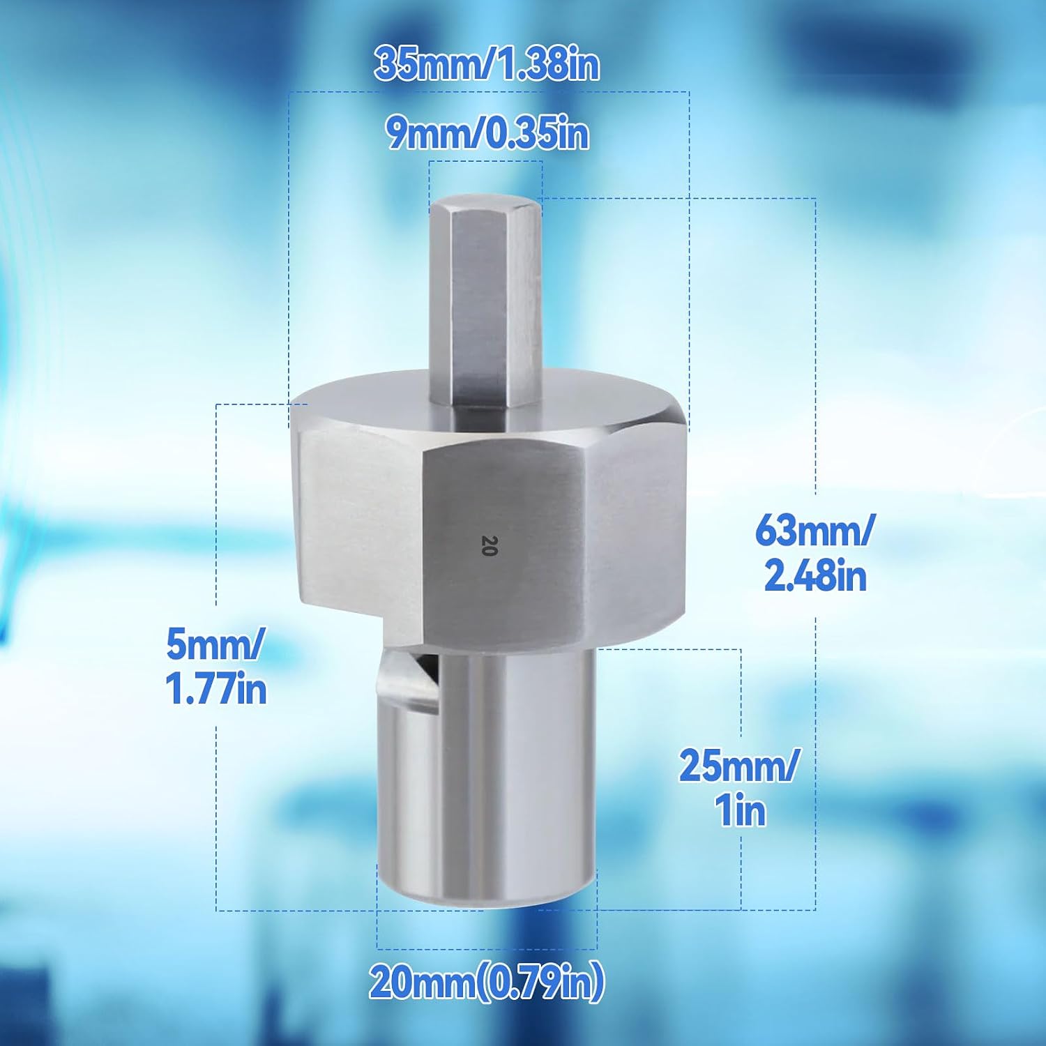 Dog Hole Chamfer Reamer Tool, Workbench Dog Hole Shaping Trimmer T10 Alloy Blade Stainless Steel 9mm Hex Shank for 19mm/20mm Woodworking Dog Holes Polished Finish for Electric Drills (20mm)
