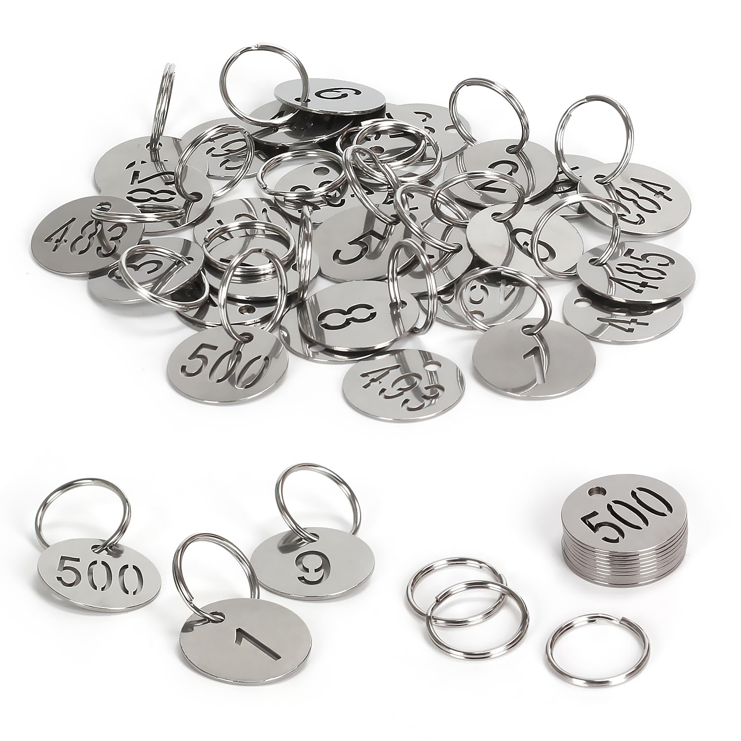 NumRealm Number Tags with Rings, 25mm 304 Stainless Steel Numbered Key ID Tags, Metal Numbers - 1 to 200