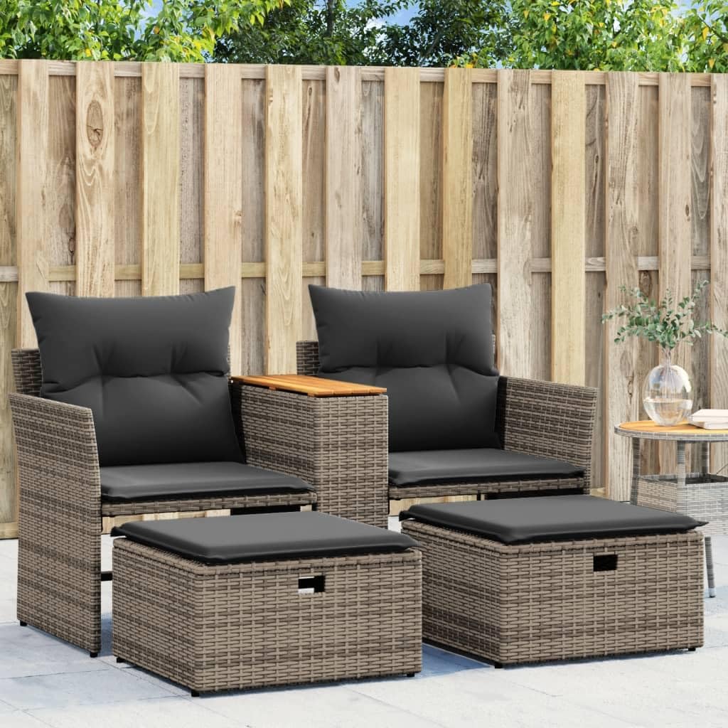 Set di divani da giardino a 2 posti con sgabelli, in polyrattan, 7
