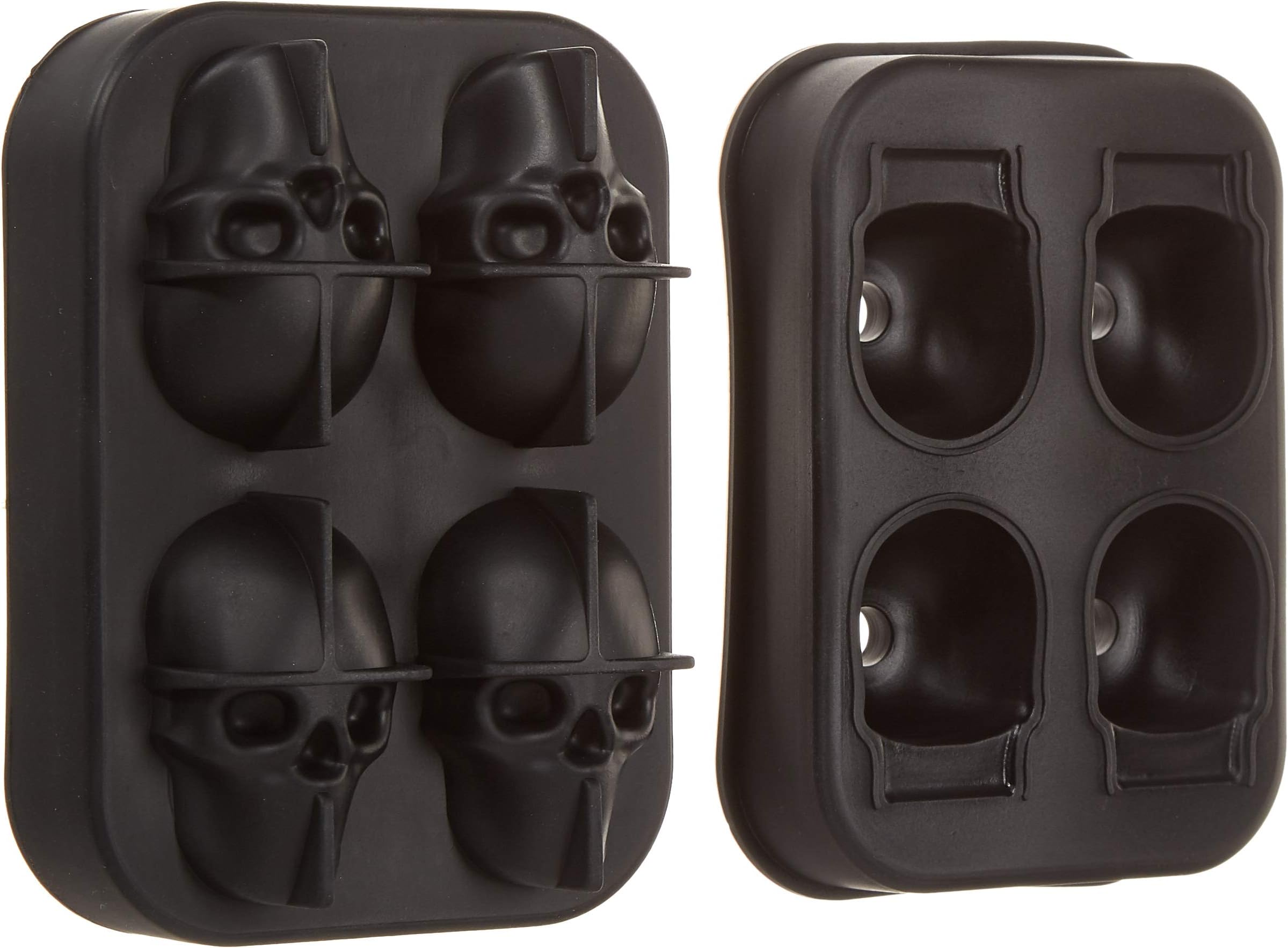 (2 Pack)3D Skull Ice Mold-Food Grade Flexible Silicone Tray with Lid,Makes 4 Exquisite skull Ice Cubes for Your Whisky- Jelly,Candy,Chocolate Mold. Awesome Halloween Gift, BPA Free. (Funnel attached)