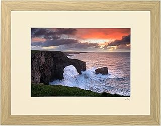 Mounted or framed photograph by Andrew Ray featuring sunrise at The Green Bridge of Wales in Pembrokeshire