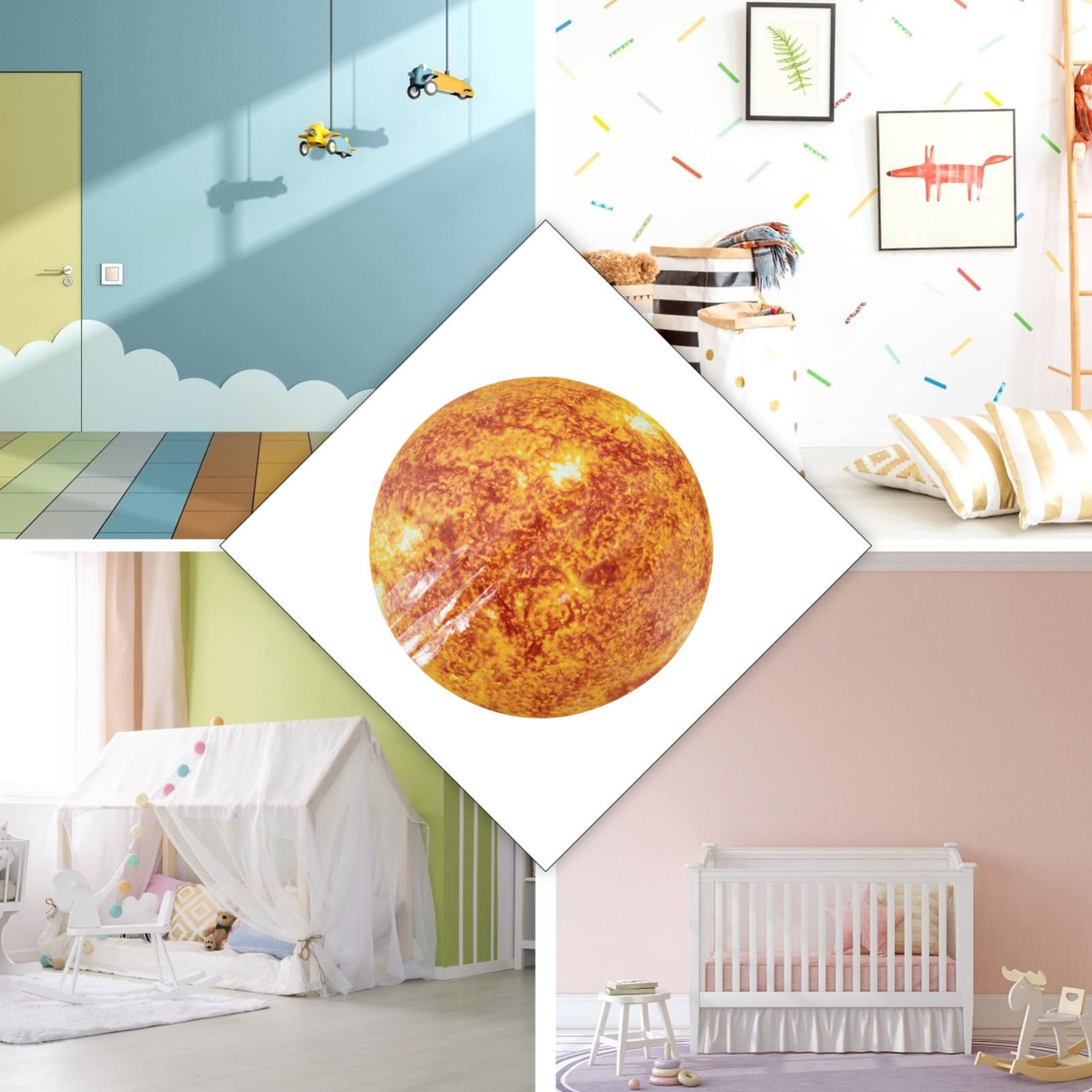 Uonlytech 5 Pezzi Adesivo Da Parete in Pvc Con Motivo A Sole Motivo Decorativo Per La Camera Dei Ragazzi E Delle Ragazze