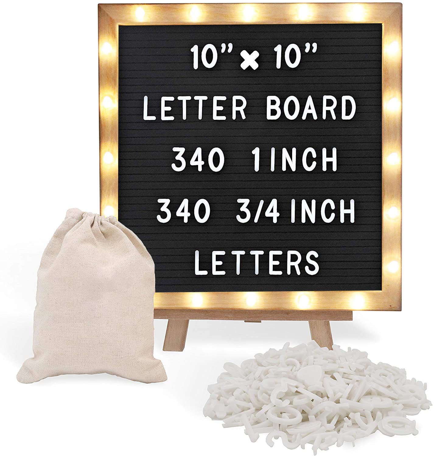 Buy Black Felt Letter Board with Stand, Builtin LED Lights (10 x 10