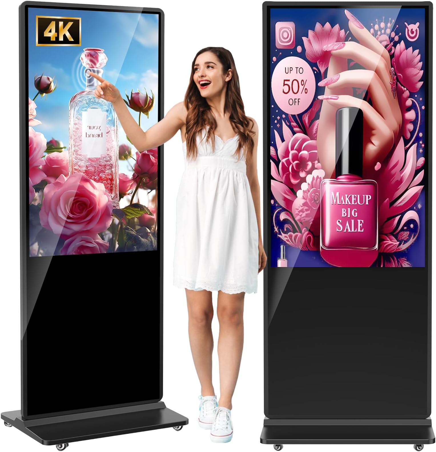 55 inch Indoor Digital Signage 4K Touchscreen,CMS Software,IPS Floor Standing Digital Kiosks Interactive Displays with WiFi HDMI/USB Input Auto AD Player, Android OS Black