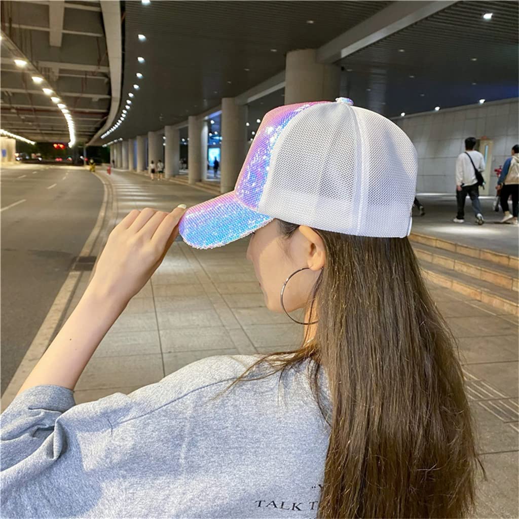 MRKU Cappello Estivo da Sole da Donna, Berretto da Baseball con Paillettes Lucide, Rete, Stile Hip Hop Streetwear