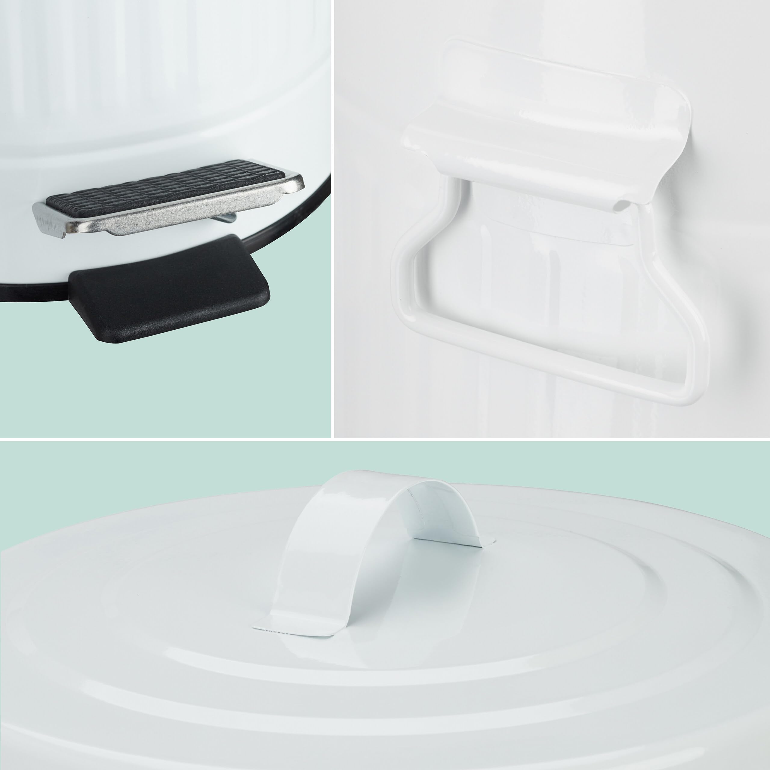Relaxdays Papelera Cocina, Cubo Basura Baño con Pedal y Tapa, Bote Desechos WC, Estilo Vintage, Metal, 12 L, Blanco | Bote Desechos WC, Estilo Vintage, Metal, 12 L