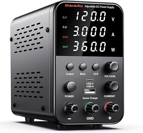 Fuente de alimentación de CC variable, fuente de alimentación de banco de CC regulada de conmutación ajustable de 120 V 3 A con modo de carga