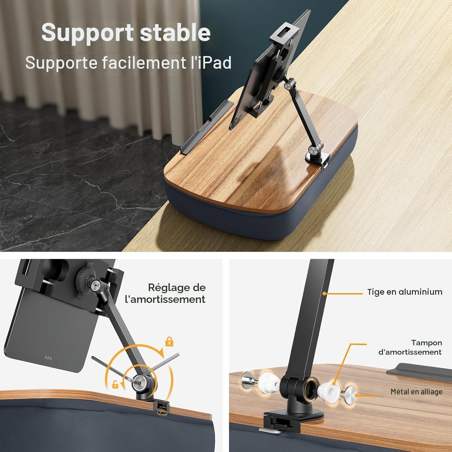 Coussin Support Tablette, Porte Tablette avec Bras réglable, Compatible avec iPad, Kindle, téléphone (4,7 à 13"), Bureau pour Lecture Mains Libres dans Le lit, Le canapé (Gris)
