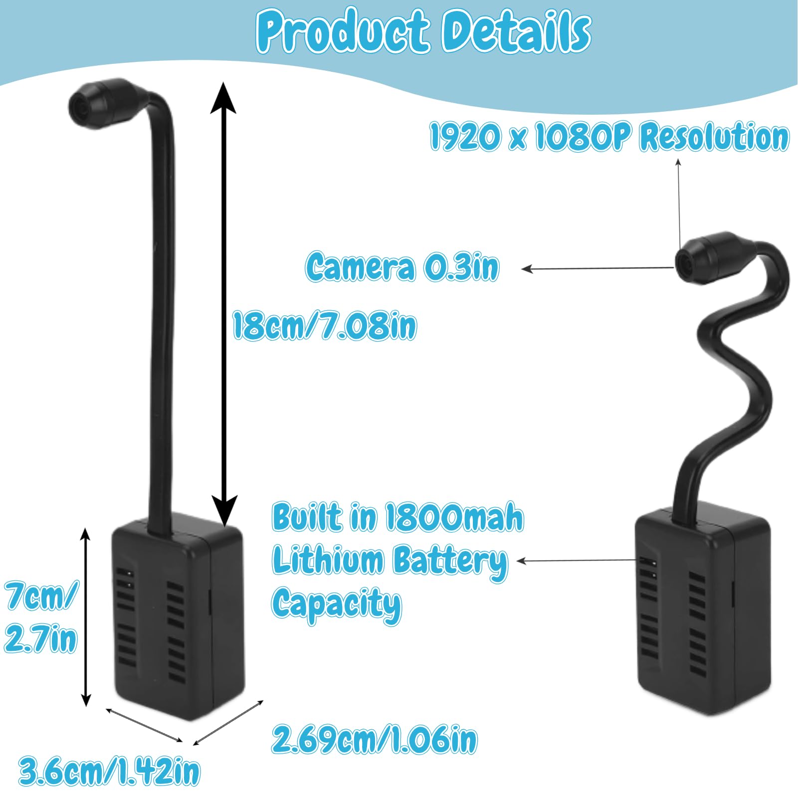 Mini Telecamera Wi-Fi, Telecamera Spia Segreta Remota 1080p X7 con Piccola Lente a Forma di Serpente Regolabile, Telecamera Nascosta Portatile per Visione Notturna, Registrazione