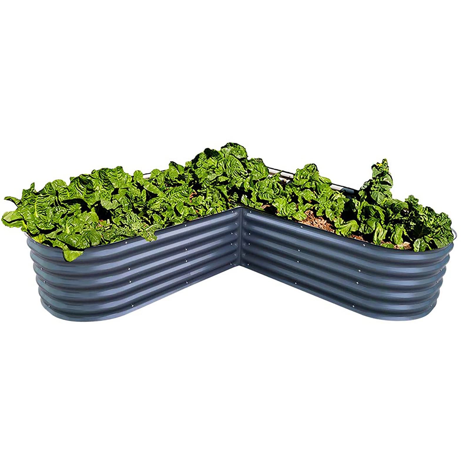 KRCO L-shaped Raised Garden Beds Outdoor,Galvanized Raised Garden Beds for Vegetables,Flower Planters for Gardening,168×168×43cm (Métal : Gray)