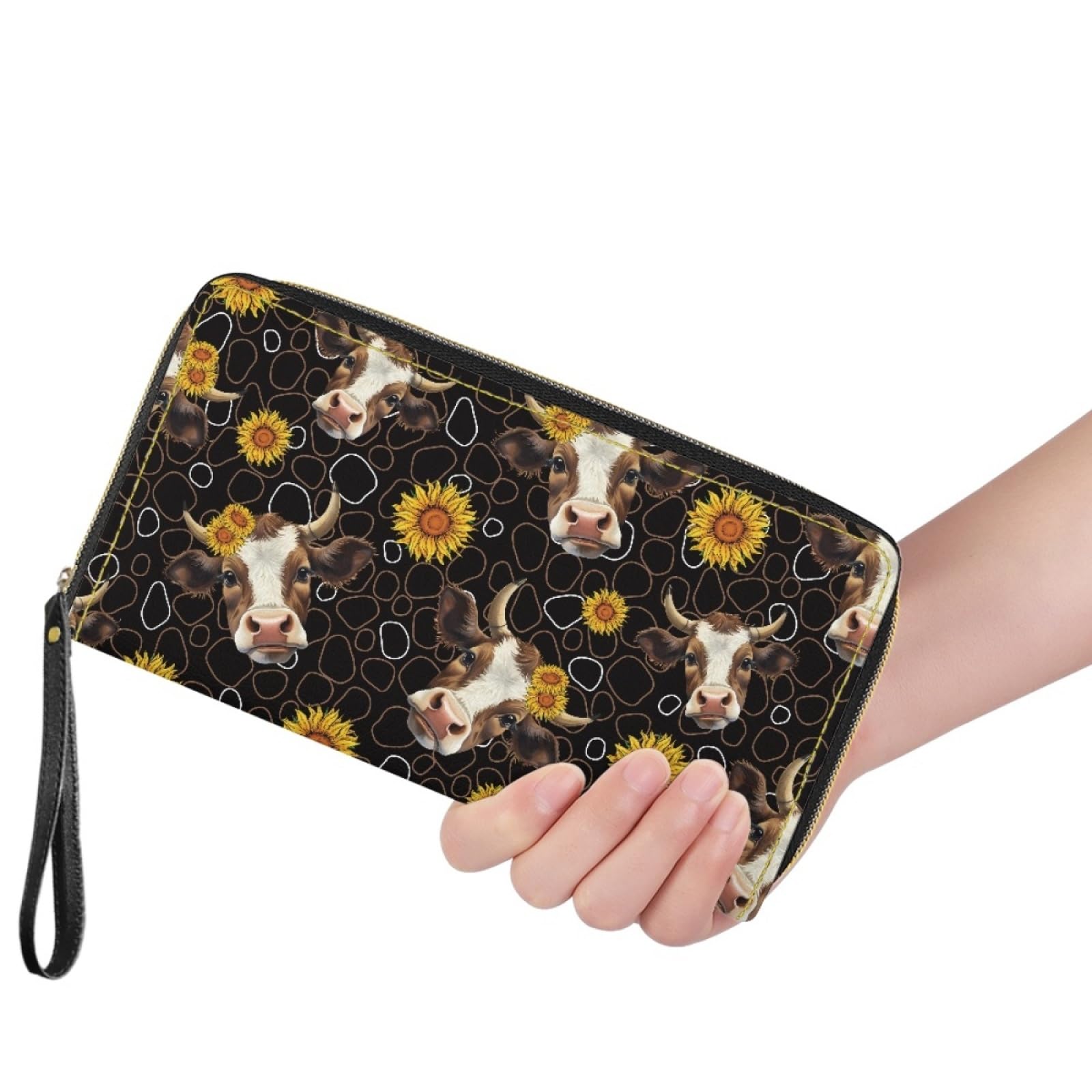 Portafoglio Donna Portamonete Porta Carte di Credito Donna Uomo Wallet | Portafogli con Zip e Cinturino da Polso Leggero Durabile Portatile,Impermeabile Cuoio,Girosole Marrone 11x20cm/2 Unità