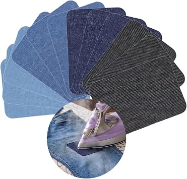 12 Pack Iron On Patches for Jeans, Washable Denim Patch for Pants Repair
