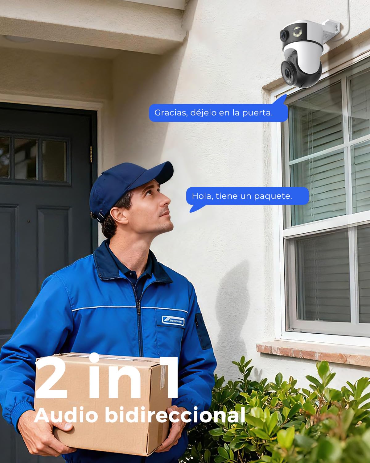 Reobiux 2K Camara Vigilancia WiFi Exterior con Doble Lente, Cámara IP Vigilancia Domicilio con Visión Nocturna Color, Seguimiento Automático, Audio Bidireccional, Grabación Continua 24/7, 2 Pack