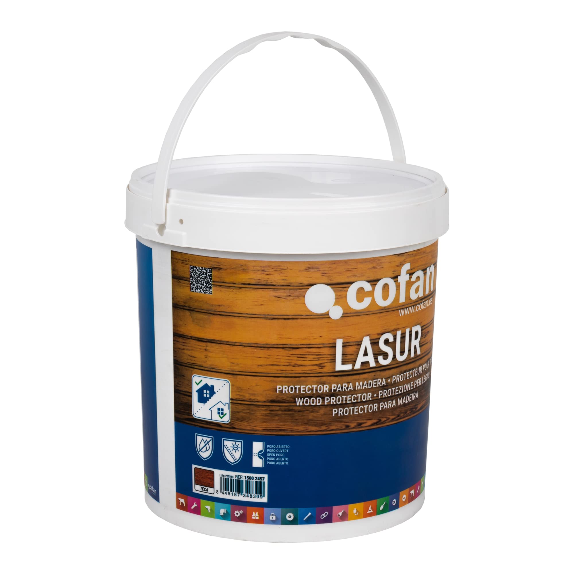 Cofan Lasur Protector al Agua para Madera | Color Teca con acabado Mate | Bote de 4 litros