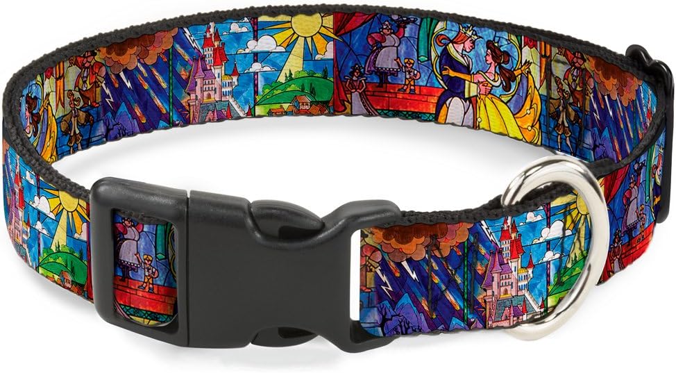 Buckle-Down Cat Collar Breakaway Beauty The Beast Stained Glass Scenes 6 to 9 Inches 0.5 Inch Wide