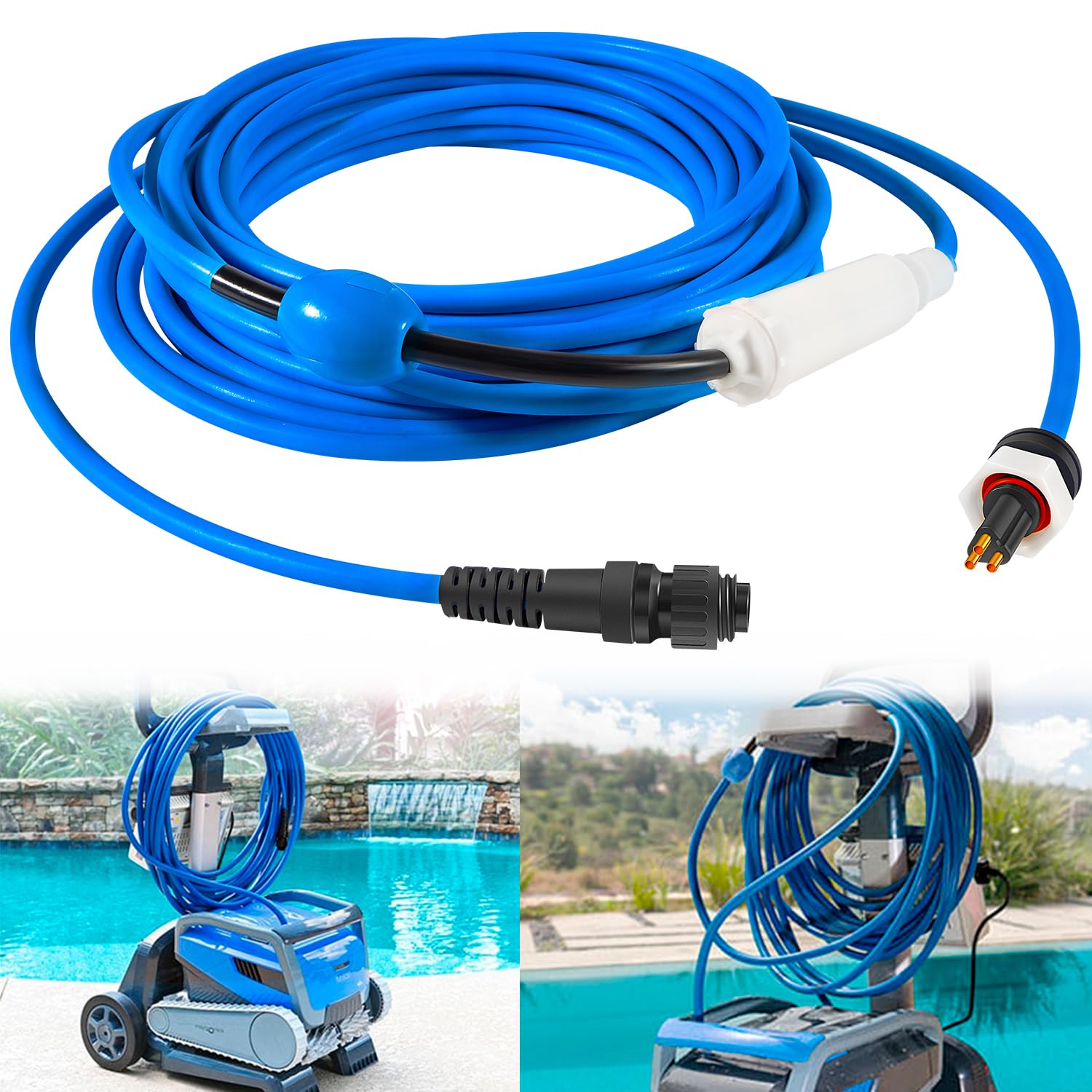 99958906-DIY Cable and Swivel - 3 Wire - for Dolphin Robotic Pool Cleaners Active 30, 30i, 40, S300i, S400, T45, T55i Compatible with Wi-Fi/Bluetooth - 18M (60ft)