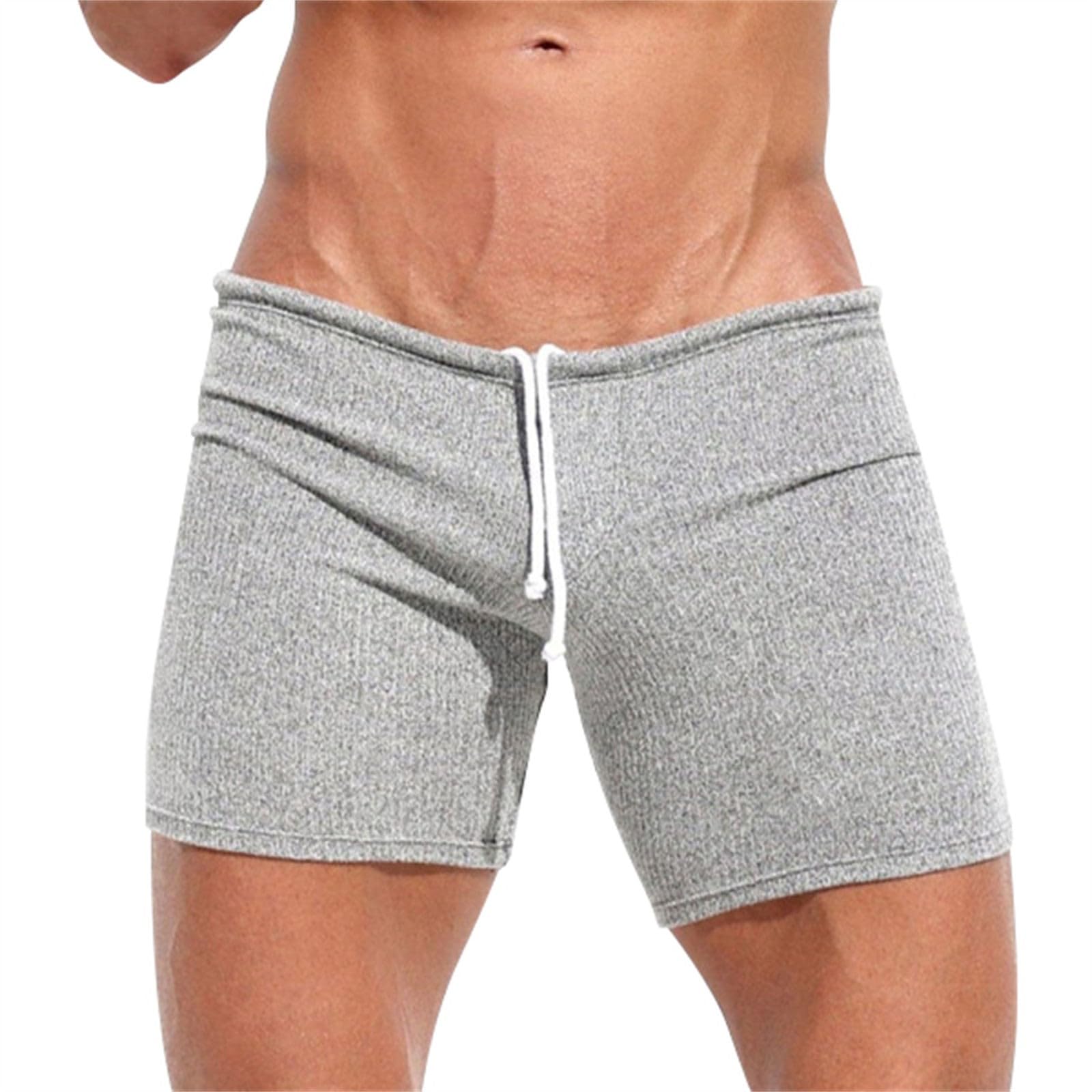 Bukknye Men's Grey Cotton Pajamas Shorts Comfort Soft Lounge Boxers Sexy Booty Shorts Elastic Waist Sport Doing Briefs Home Sleepwear(,L)