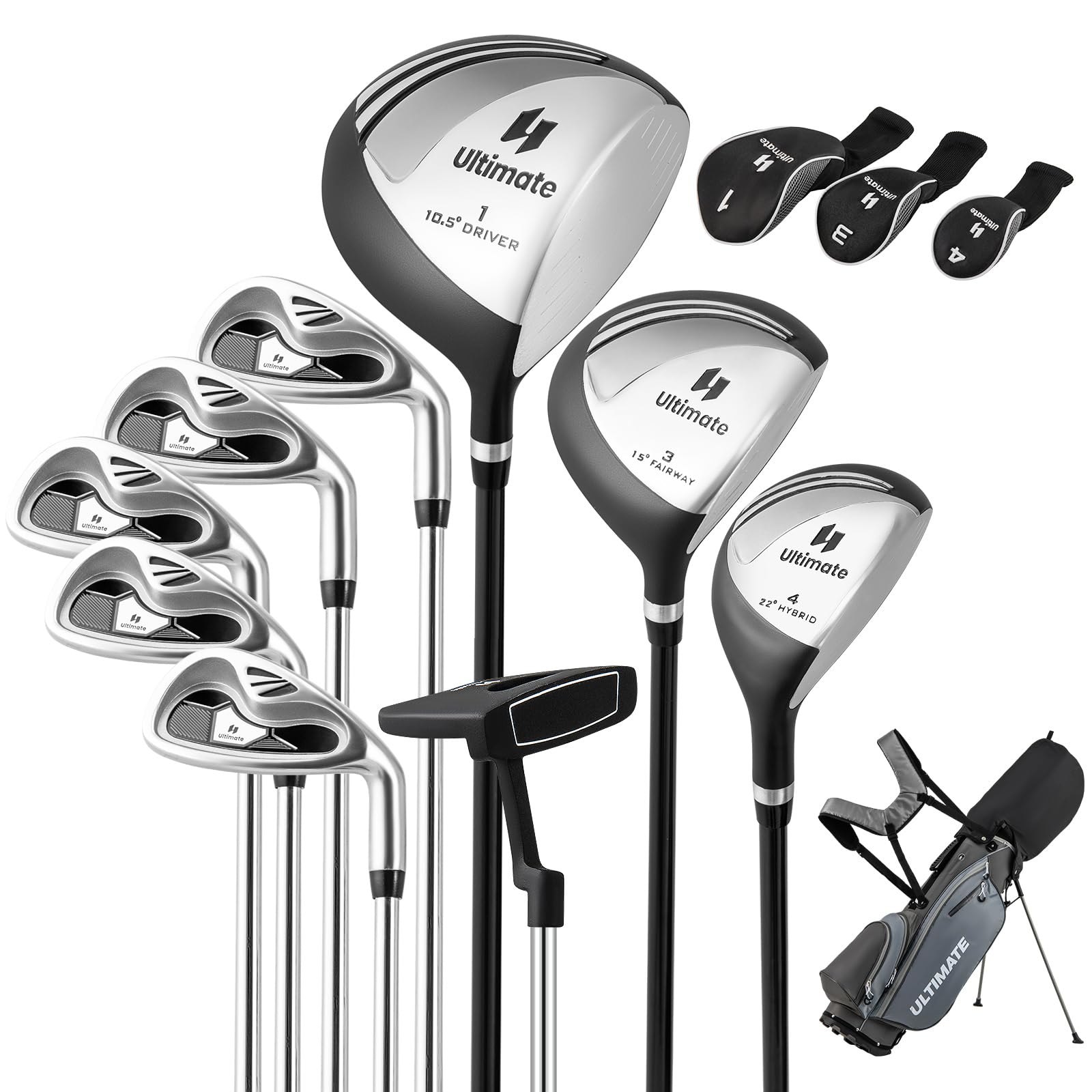 Tangkula 9/10/12 Pieces Men's Complete Golf Clubs Set, Golf Club Package Set with 460CC Driver, Fairway Wood & Hybrid, Irons, Putter, Portable Regular Golf Club Set