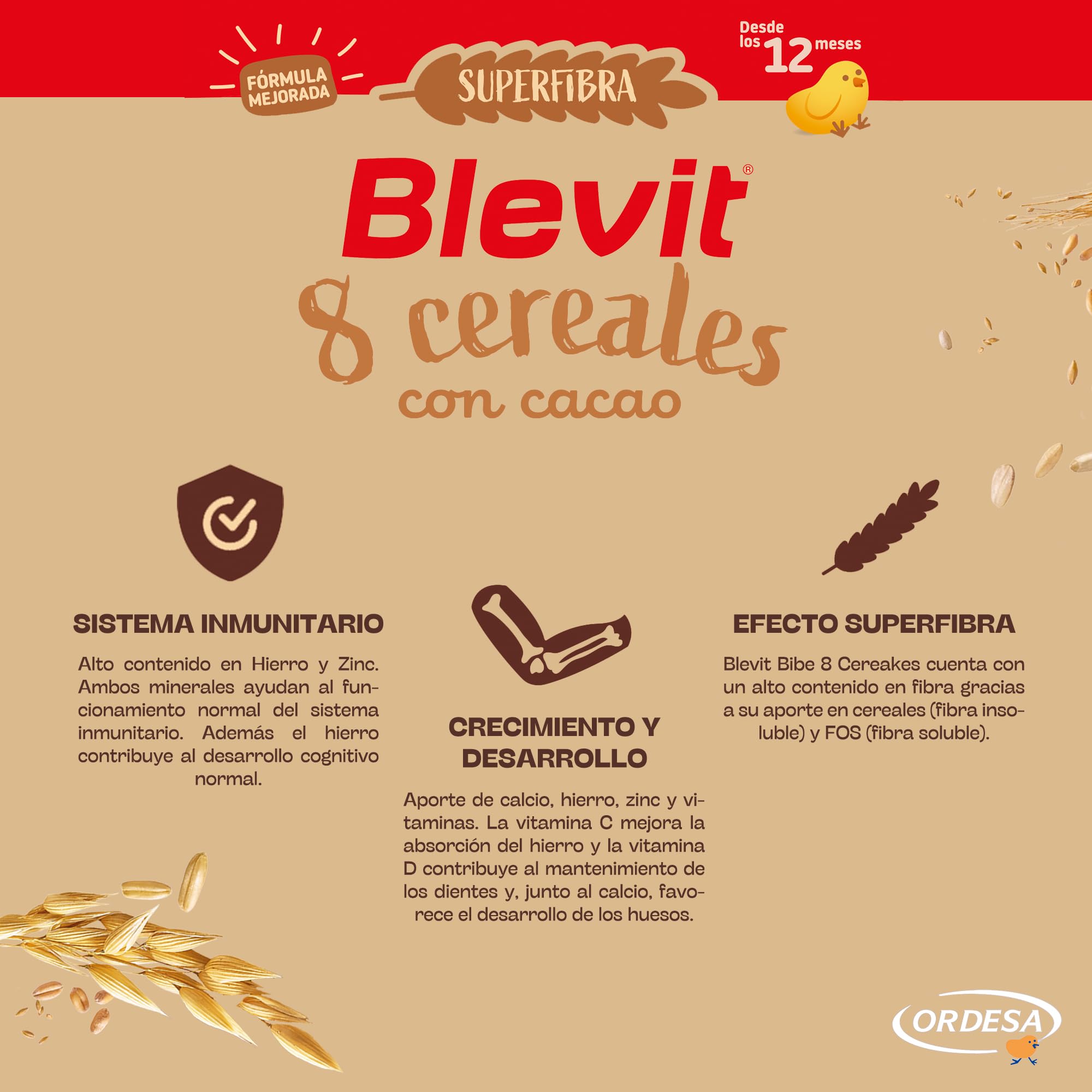 Blevit Superfibra 8 Cereales con Cacao 500g Papilla para Bebé desde 12 Meses