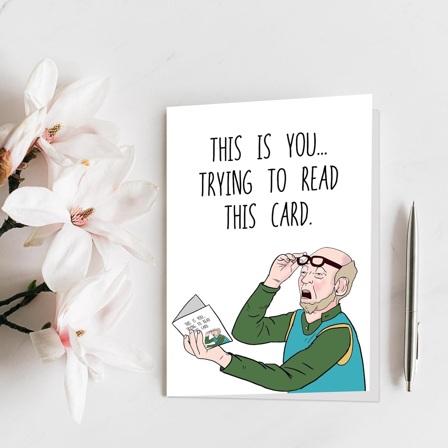 Qiliji Funny Birthday Card for Dad Grandpa Husband, Humorous Father's Day Card for Him, Bad Eyesight Christmas Card, Old Age Card for Men, This Is You Trying to Read This Card - Image 7