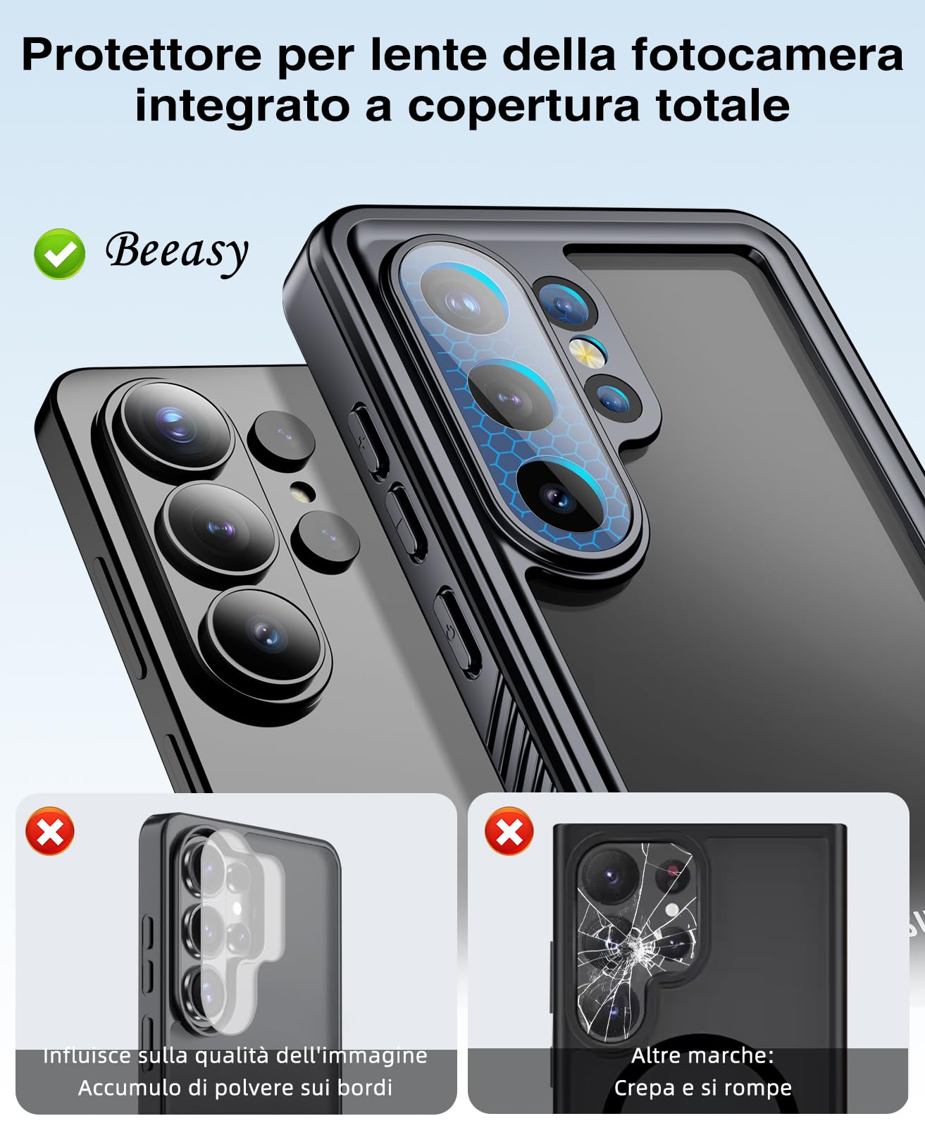 Beeasy Cover per Samsung S26 Ultra Impermeabile IP68, 360 Militare Antiurto Indistruttibile Resistente Doppia Rugged Protezione Custodia, Ermetica Antipolvere Subacquea Waterproof Case, 6,9", Nero