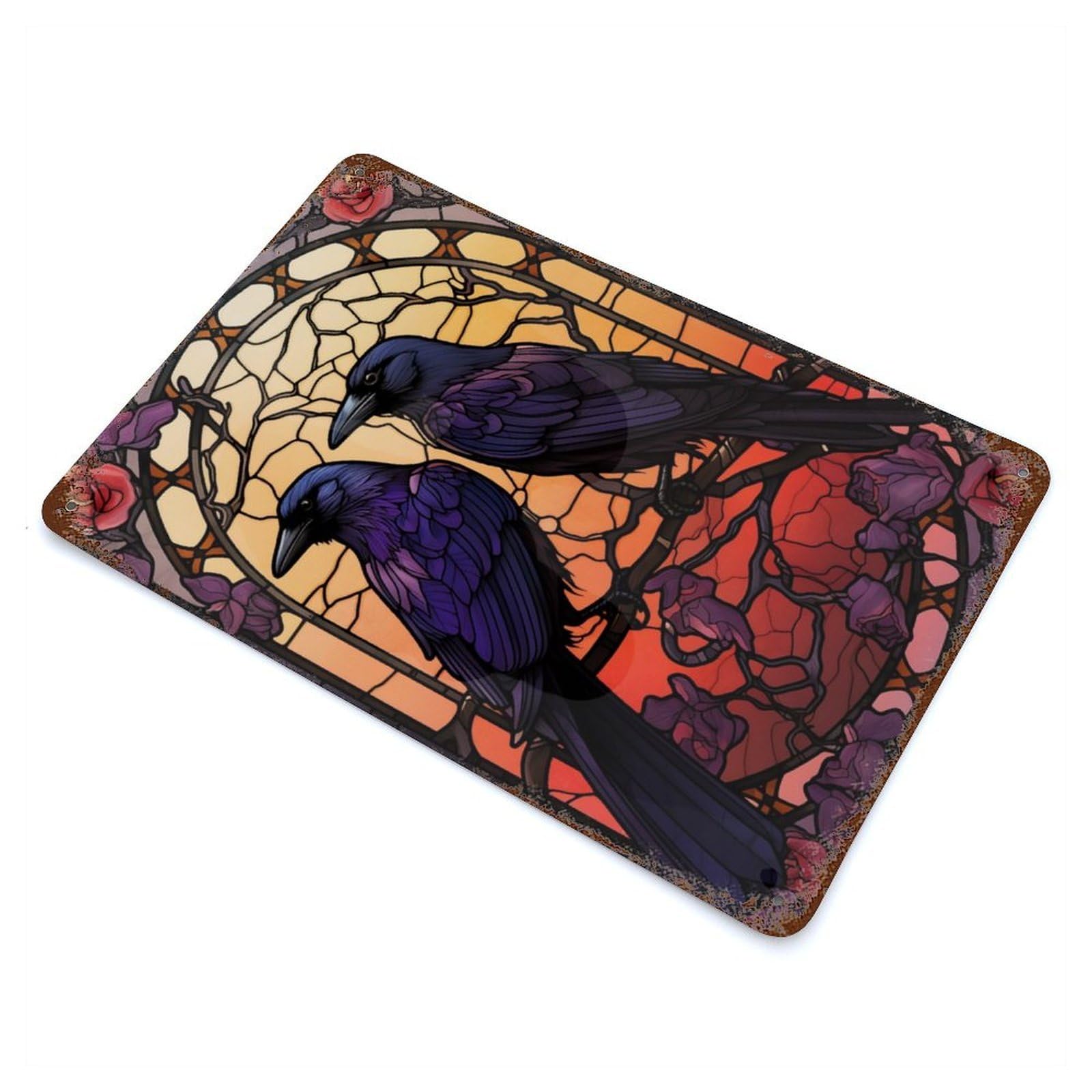 Ravens Huginn And Muninn Rustic Tin Plaque 11.8"x7.9", Ideal for Shed, Workshop And Garage Wall Decor
