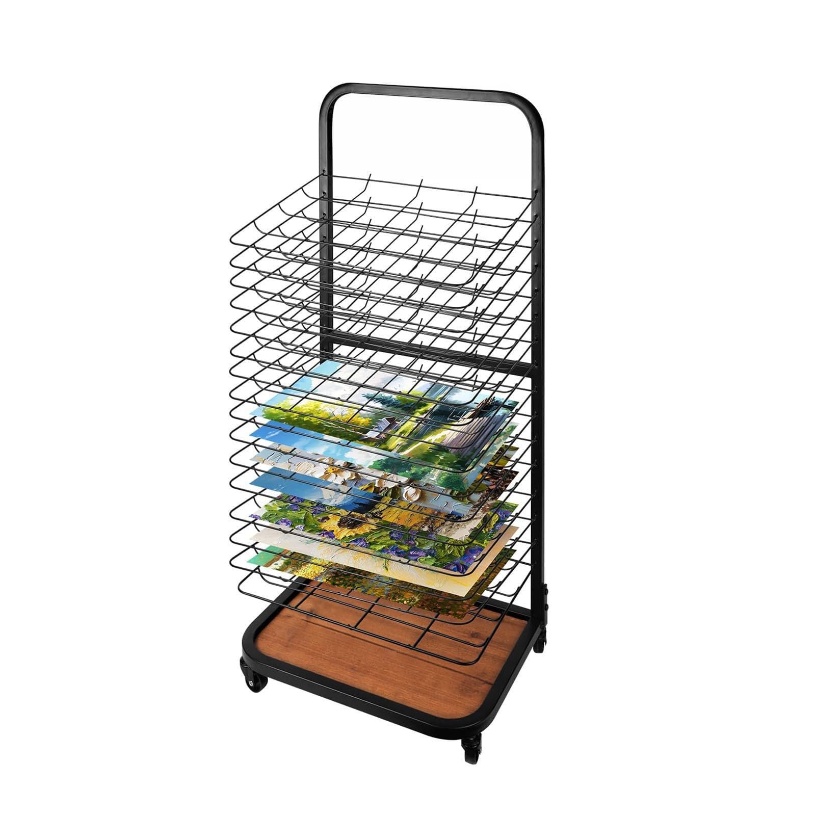 Estante de secado de arte, estante de metal resistente para manualidades con estantes flexibles, estante móvil de secado de pintura con ruedas bloqueables, ideal para escuelas y estudios de arte