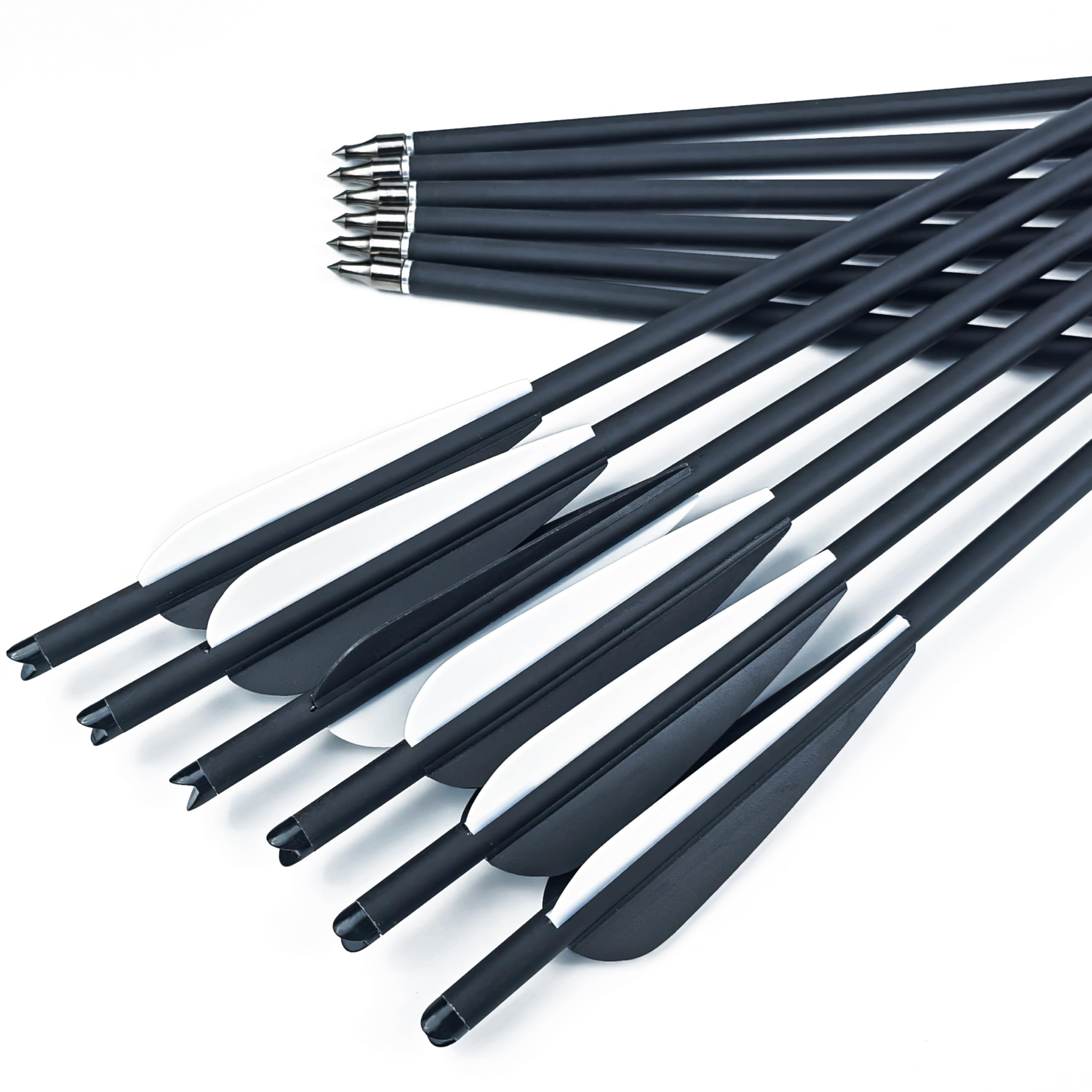 Carbon-Jagdpfeile im 12er-Pack – 8,8 mm Durchmesser, 4-Zoll-Befiederung – für Bogenschießtraining, Jagd und Outdoor-Schießen – 16, 18, 20, 22 Zoll