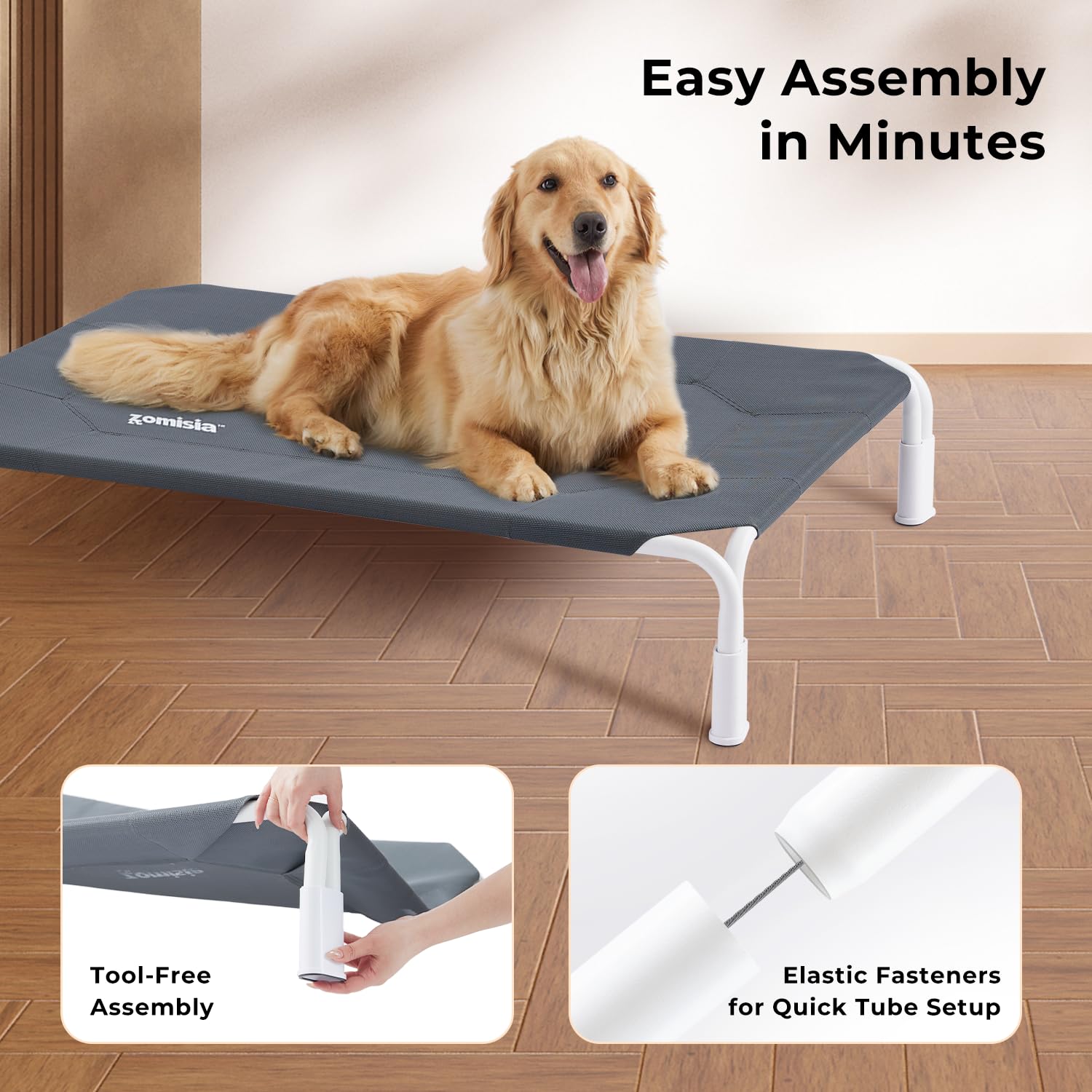 XL Elevated Dog Cot Bed Tool-Free Assembly - Outdoor Raised Dog Cooling Bed Frame for Large Pets, Summer Pet Hammock Off Ground with Non-Slip Feet & Waterproof Teslin Mesh, 48x33 Inch - image 2