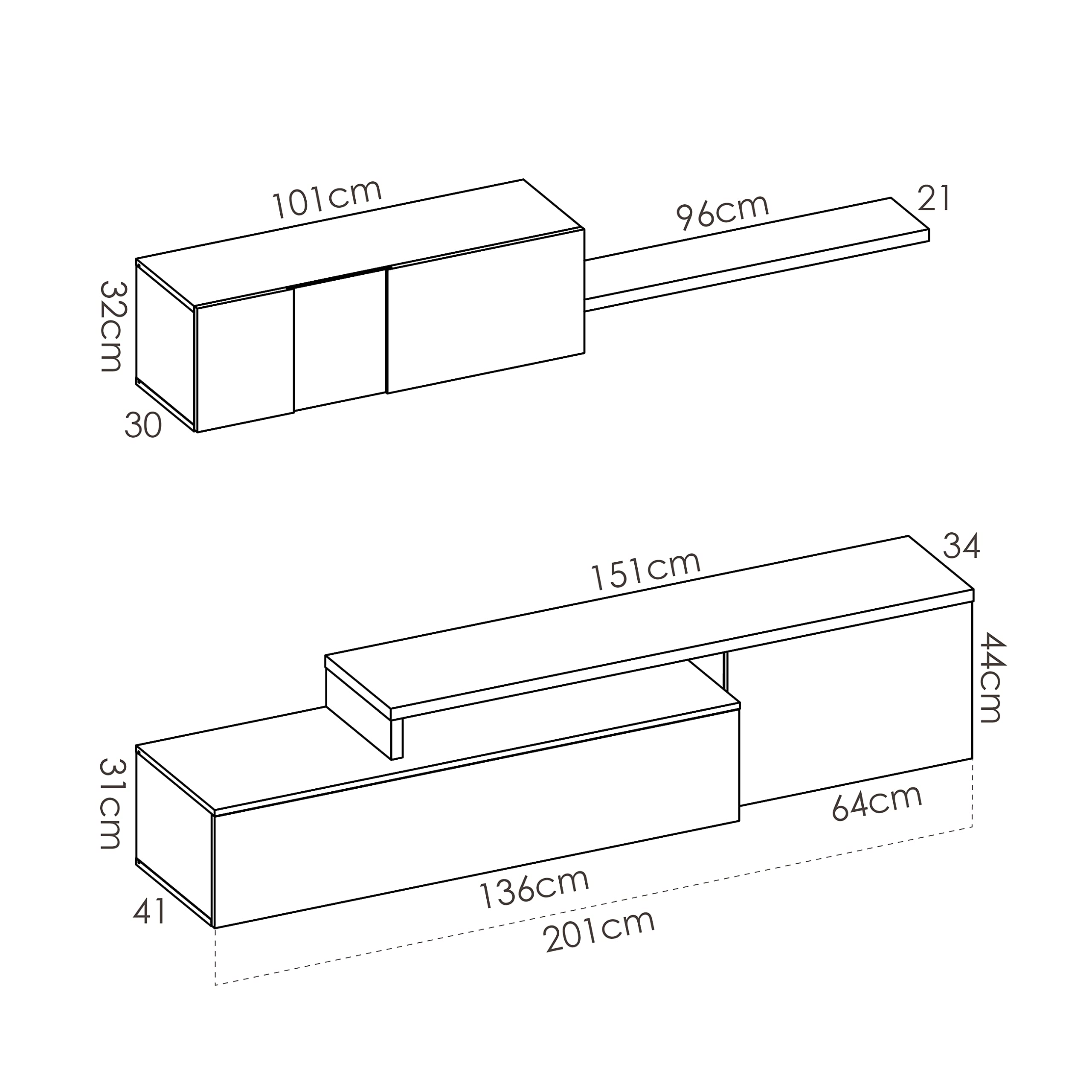 DEKIT GRUPO RIMOBEL ELLE - MUEBLE DE SALON TV DE 200CM - 180x200x41 cm - BLANCO / NATURAL
