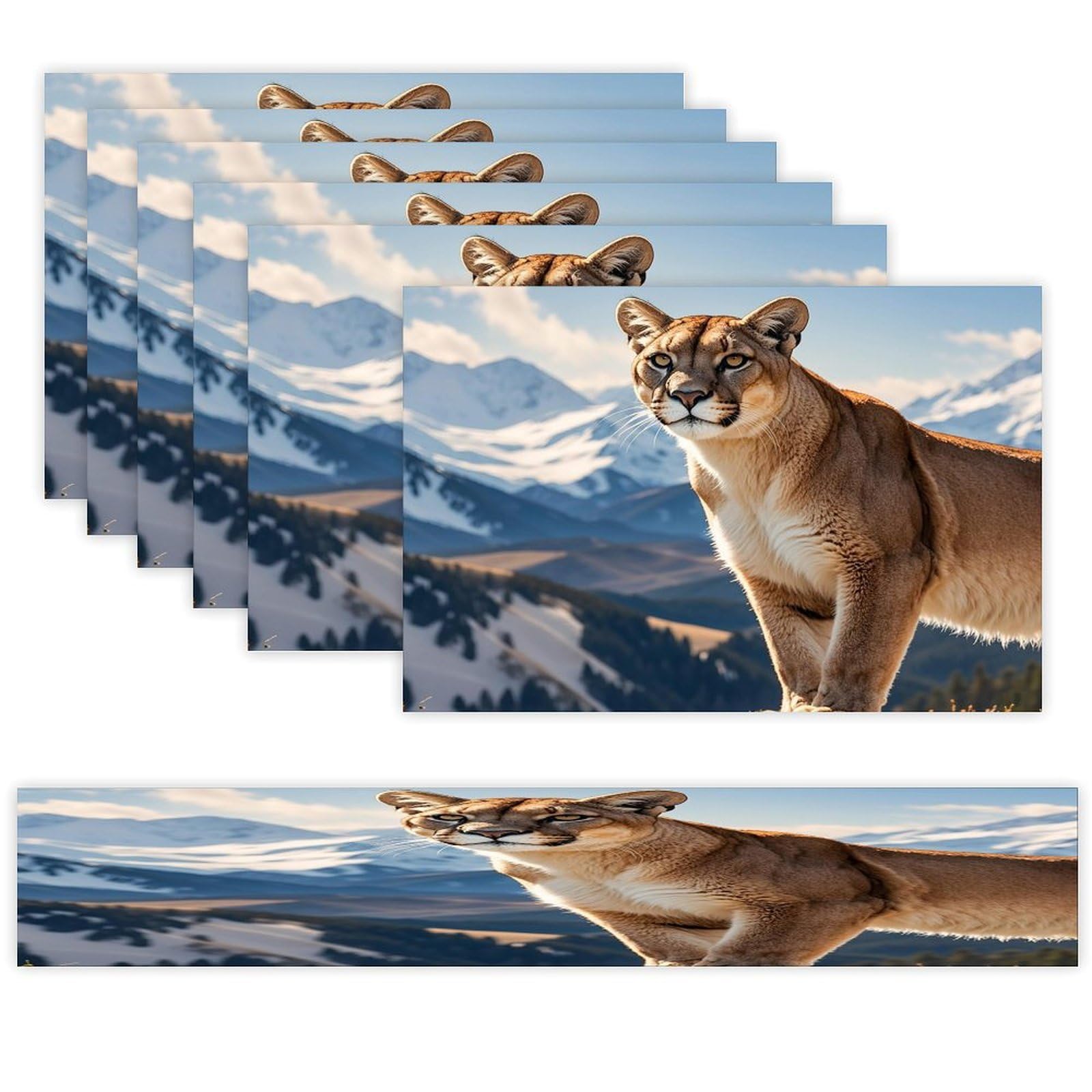 Panther & Mountain Lion Table Runner and Placemats Set of 6 Stain Resistant Heat Resistant Place Mats for Kitchen Dining Table Mats Long Table Runner Modern Art Dining Decor for Daily Use