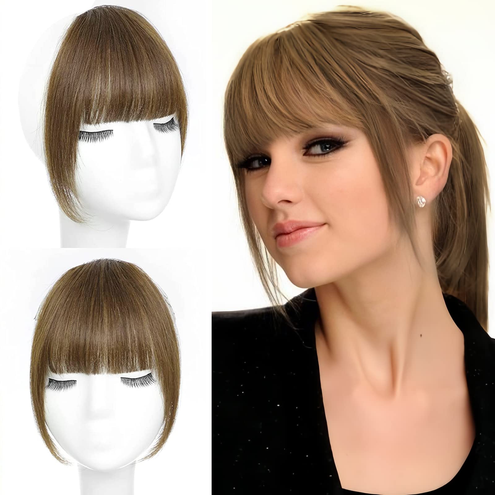 BOGSEA Bangs Hair Clip in Bangs Real Human Hair French Bangs Fringe with Temples Hairpieces for Women Clip in Hair Extensions Fake Bangs for Daily Wear (6#)
