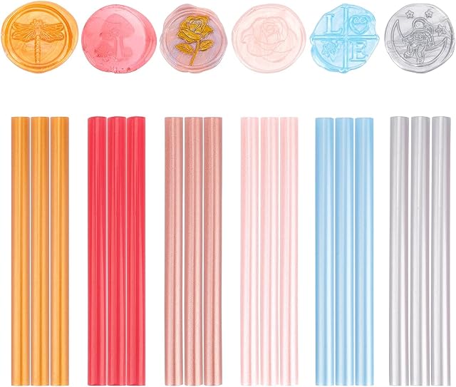 CRASPIRE 30PCS Glue Gun Wax Seal Sticks 6 Colours 7mm in Diameter Sealing Wax for Wax Seal Stamp Sealing Invitations Cards Envelopes Gift Wrapping