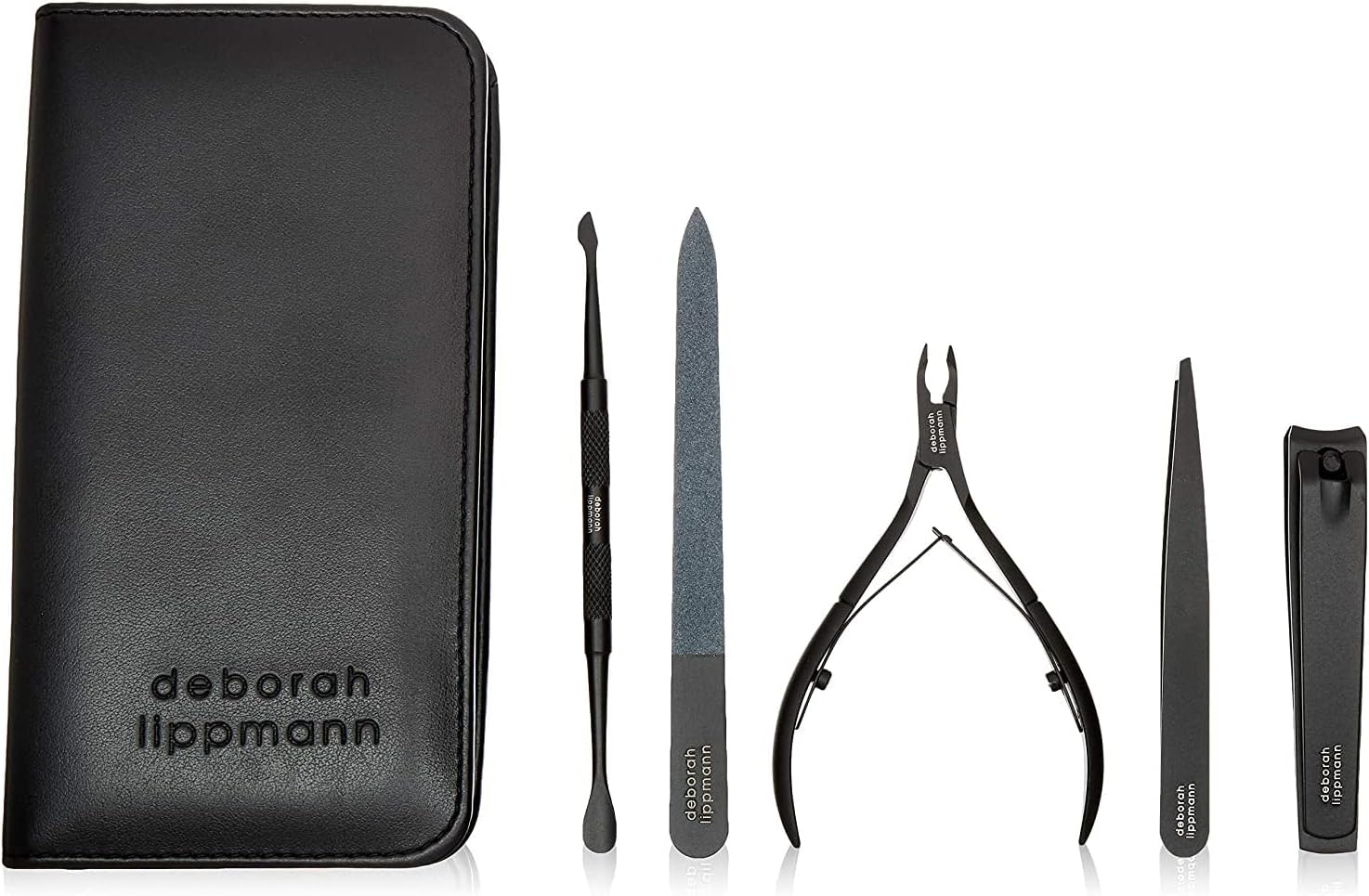 deborah lippmann5 Piece Custom-Made Manicure Kit | Nail File, Cuticle Pusher & Cleaner, Clipper, Nipper, Tweezer, Vegan Leather Zipper Pouch