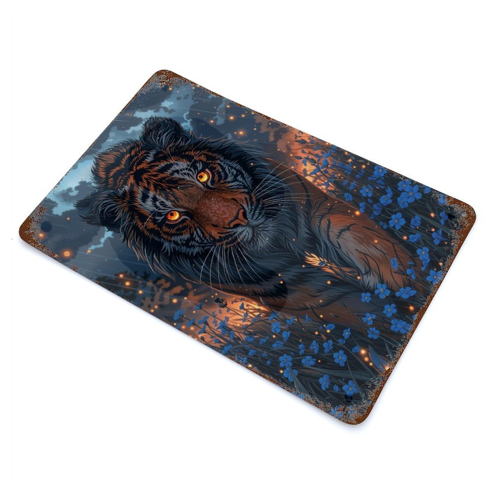 Tiger in The Night Rusty Metal Tin Sign 11.8"x7.9", for Shed, Workshop And Garage Wall Decor, Novelty Wall Decor