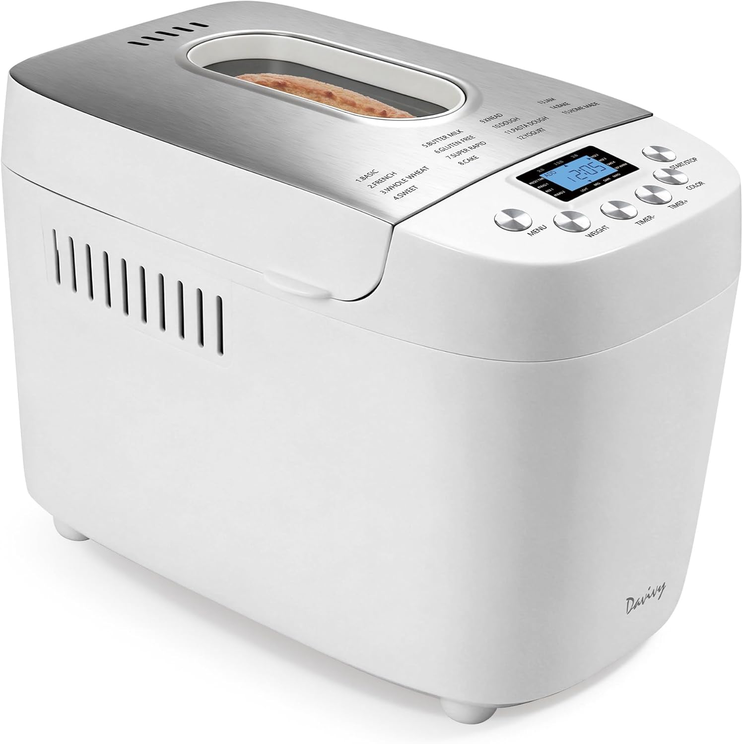 Davivy Bread Maker Machine with 2 Dough Kneading Paddles,15-in-1 Automatic Large Capacity Bread Machine Nonstick Bowl For Bread, Jam& Yogurt, 3 Loaf Sizes and 3 Crust Settings