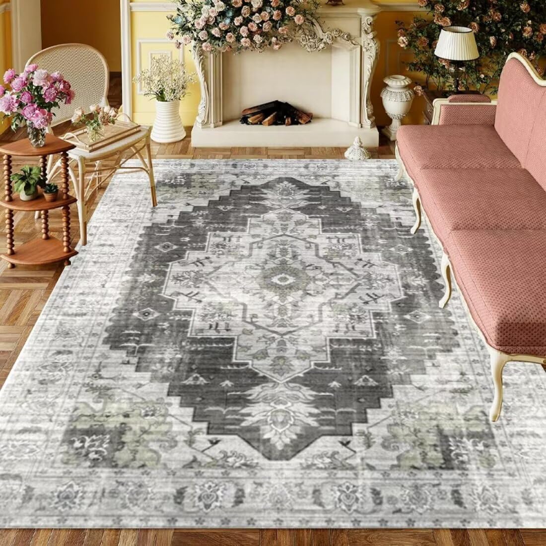 Tapis lavable en machine 160X230CM gris idéal pour entretien facile cuisine et salon