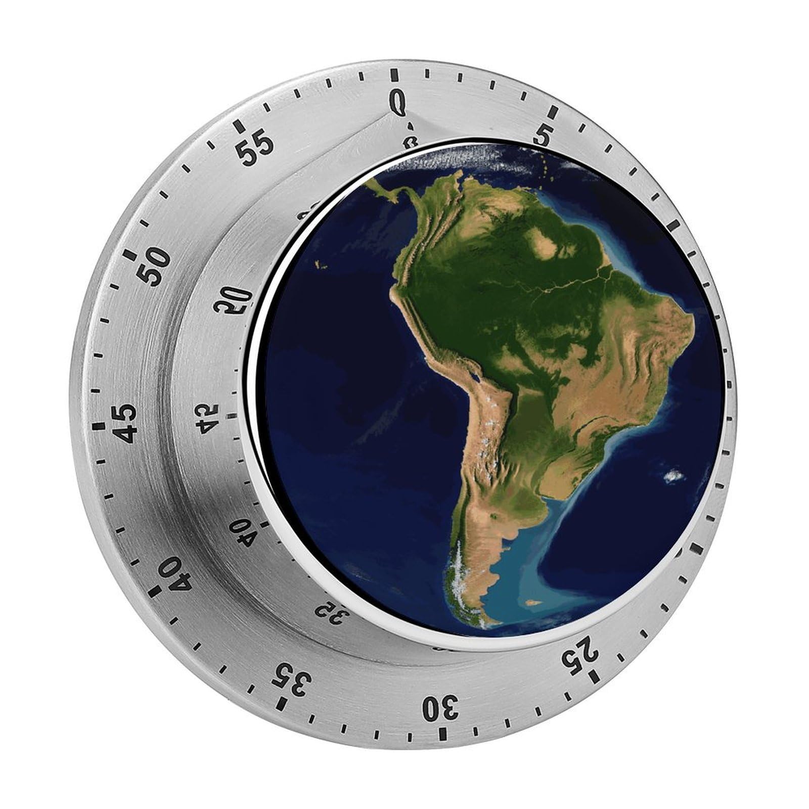Adfgyerh Style South America Satellite Image Timer For Cooking, Kitchen Timer Magnetic No Batteries Required, Mechanical Timer With Loud Alarm, For Fitness Baking Exercise Oven