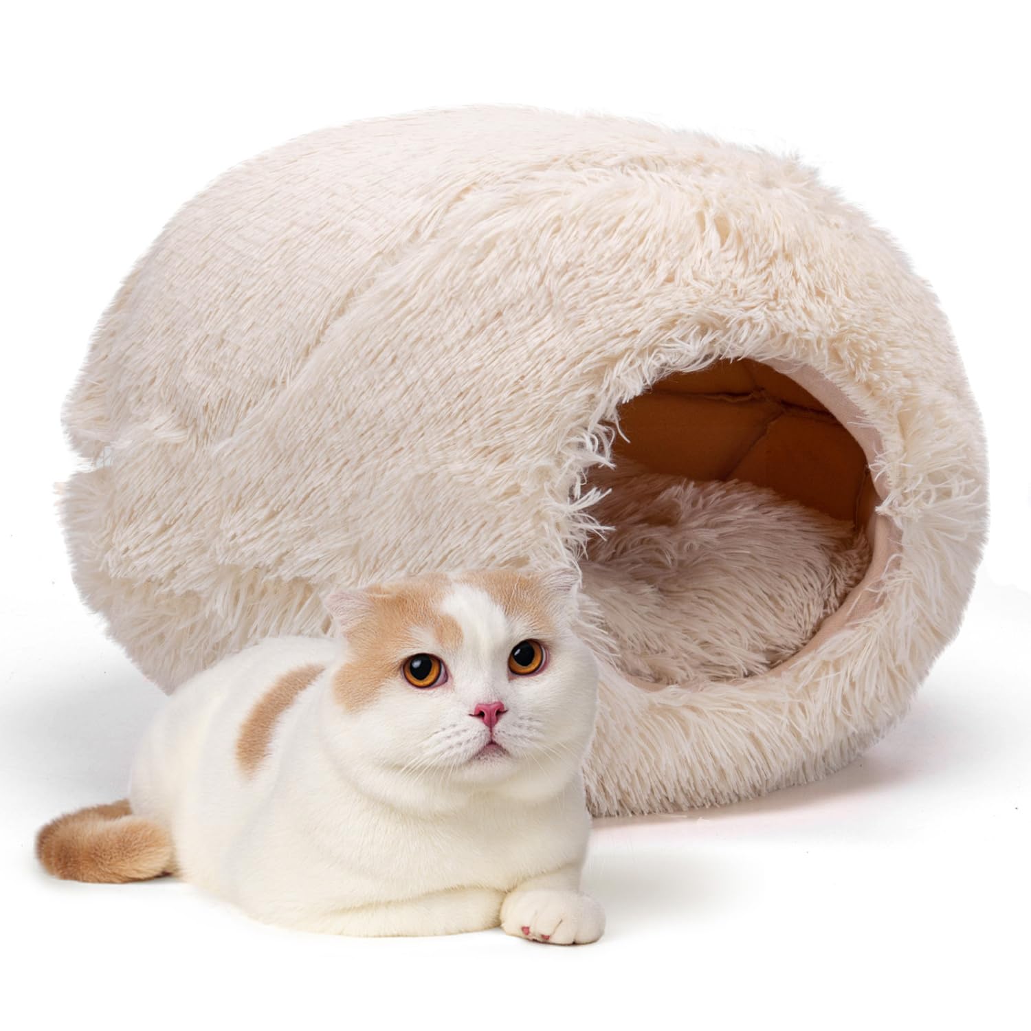 Nobleza - Camas para Gatos, Carpa para Gatos de con Protección contra el Frío con Cojín Desenfundable y Extraíble, Cama para Gatos Semiabierta para Mascotas pequeñas y Medianas, 47×46×36cm