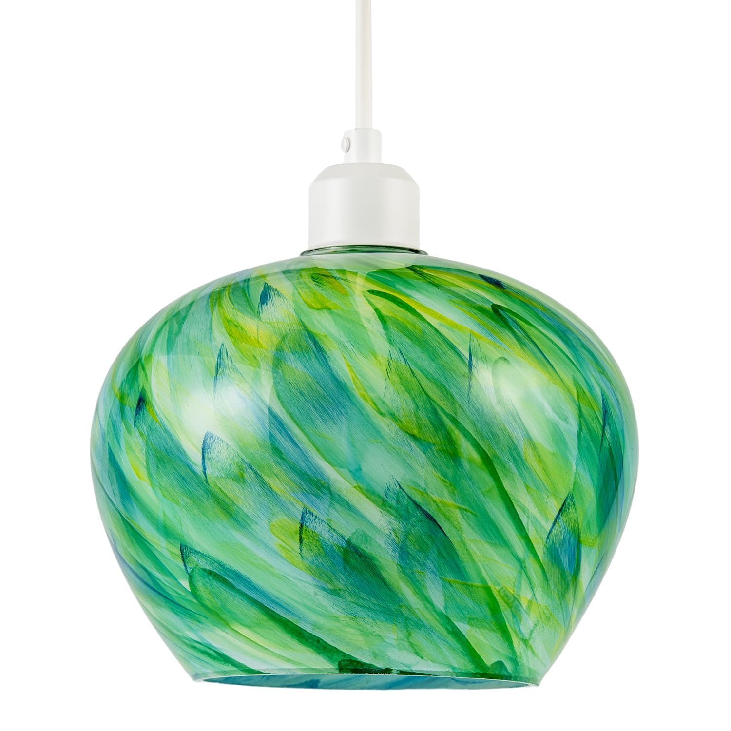 Modern Stylish Green Toned Glass Pendant Ceiling Light Shade with Unique Brushed Leaves Design | 17cm x 22cm by Happy Homewares