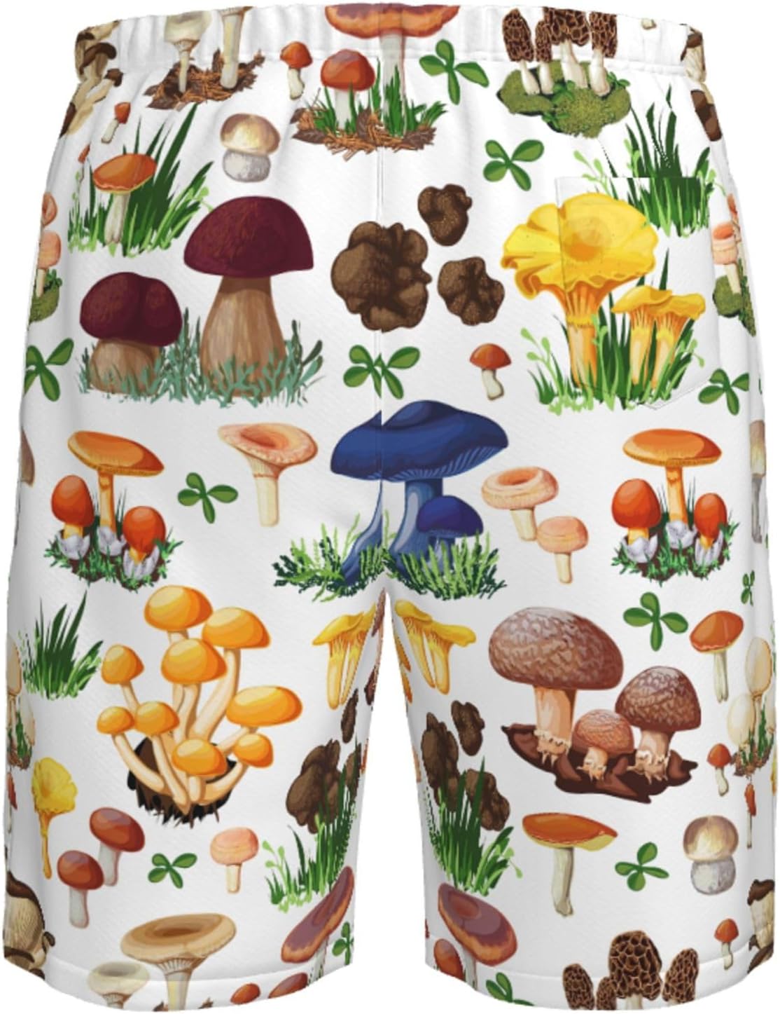 Japanese Painting Mushroom Print Mens Casual Shorts Drawstring Summer Beach Stretch Shorts Novelty Swimtrunks
