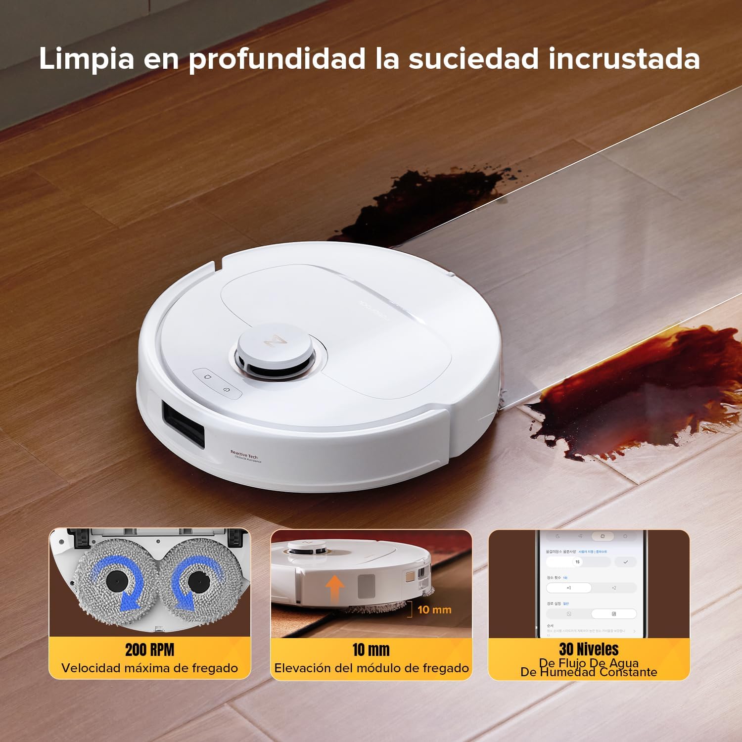 roborock Qrevo S5V Robot Aspirador 12,000Pa de Succión, Doble Cepillo Anti Enredos, Evitación Inteligente de Obstáculos, Doble Mopa Giratoria Elevable, Auto Vaciado y Rellenado, Blanco 7