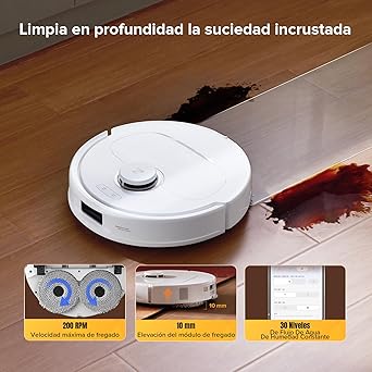 roborock Qrevo S5V Robot Aspirador 12,000Pa de Succión, Doble Cepillo Anti Enredos, Evitación Inteligente de Obstáculos, Doble Mopa Giratoria Elevable, Auto Vaciado y Rellenado, Blanco5