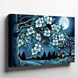 Gifitto - Gardens A Serene Night Vista Gallery Wrap Canvas Pictures, Artwork for Walls, Floral Wall Art, Aesthetic Decor, Colorful Paintings