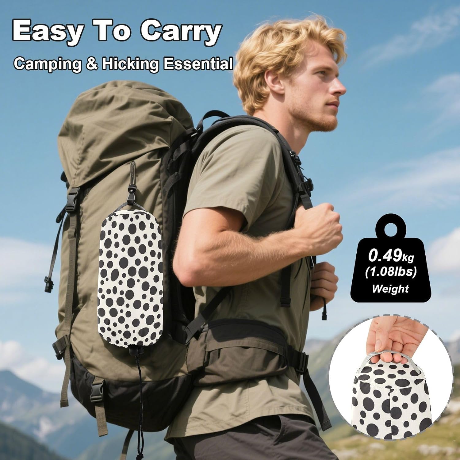 Black Polka Dot Camping Hammock with Portabl Carry Bag Fabric Hammock for Indoor Outdoor Patio