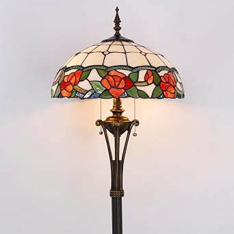 Tiffany Floor Lamp Stained Glass Rose Flower 16x16x70 Inch