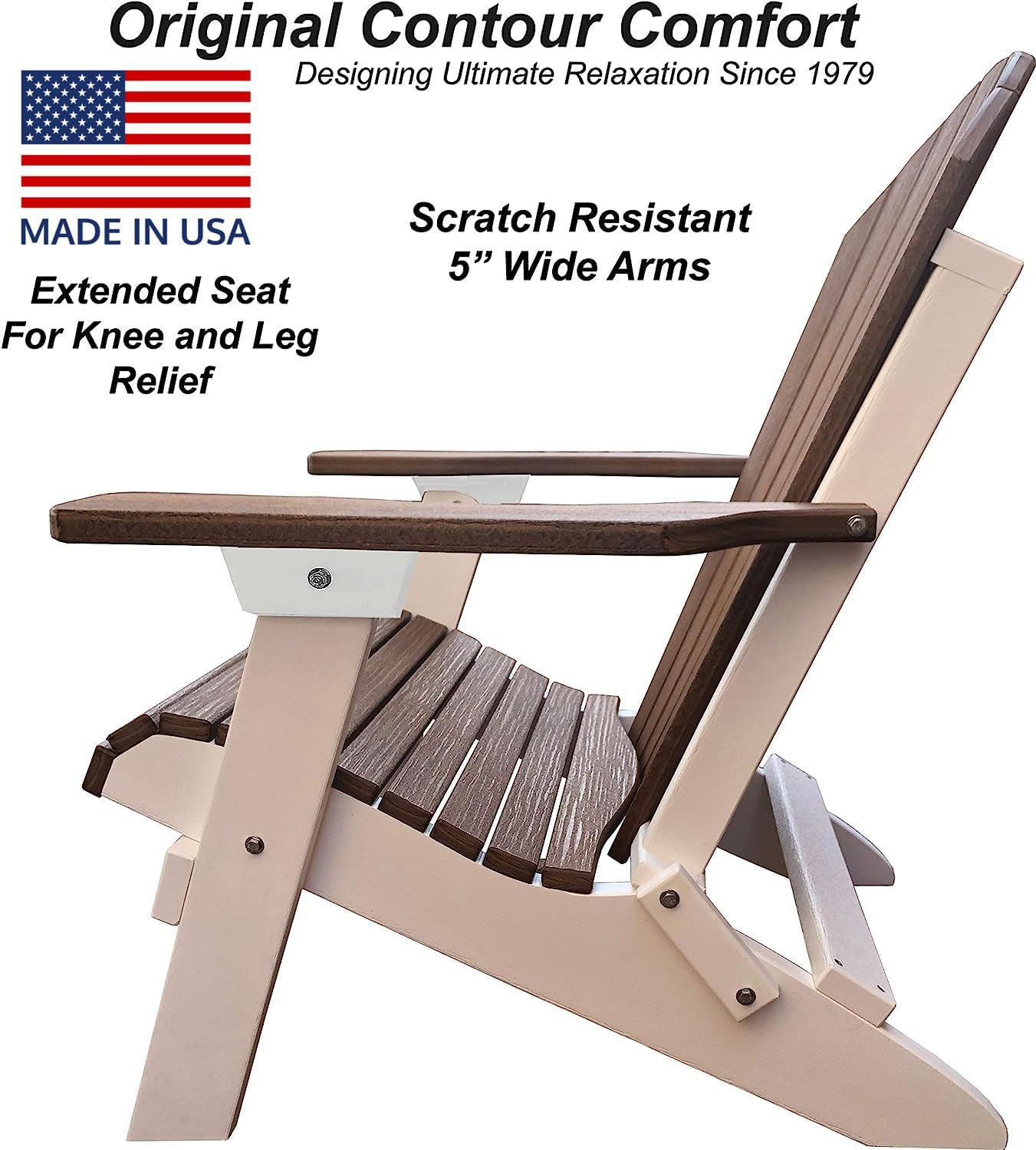 DuraWeather Poly® Classic King Size Folding Adirondack Chair (Antique Mahogany on White)