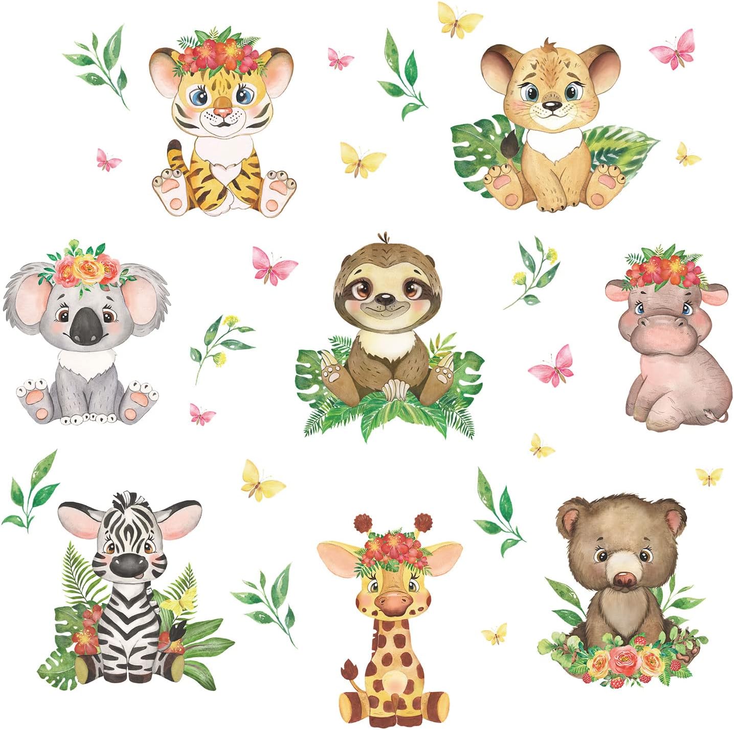 Supzone Jungle Animal Wall Stickers Cartoon Animal Wall Decals Giraffe Zebra Tiger